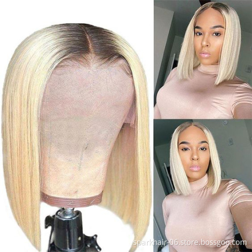 HD 613 Transparent Blonde Human Hair Full Lace Wig, Ombre Bob Half Lace Front Wig Human Hair, Blonde 613 Hd Lace Frontal Bob Wig